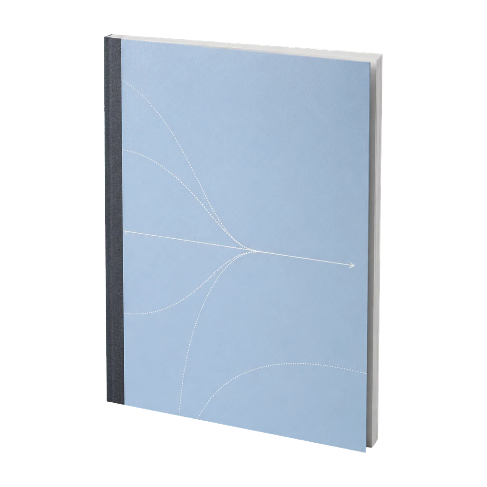 Powder-blue Glowgen laboratory journal with converging planning routes.