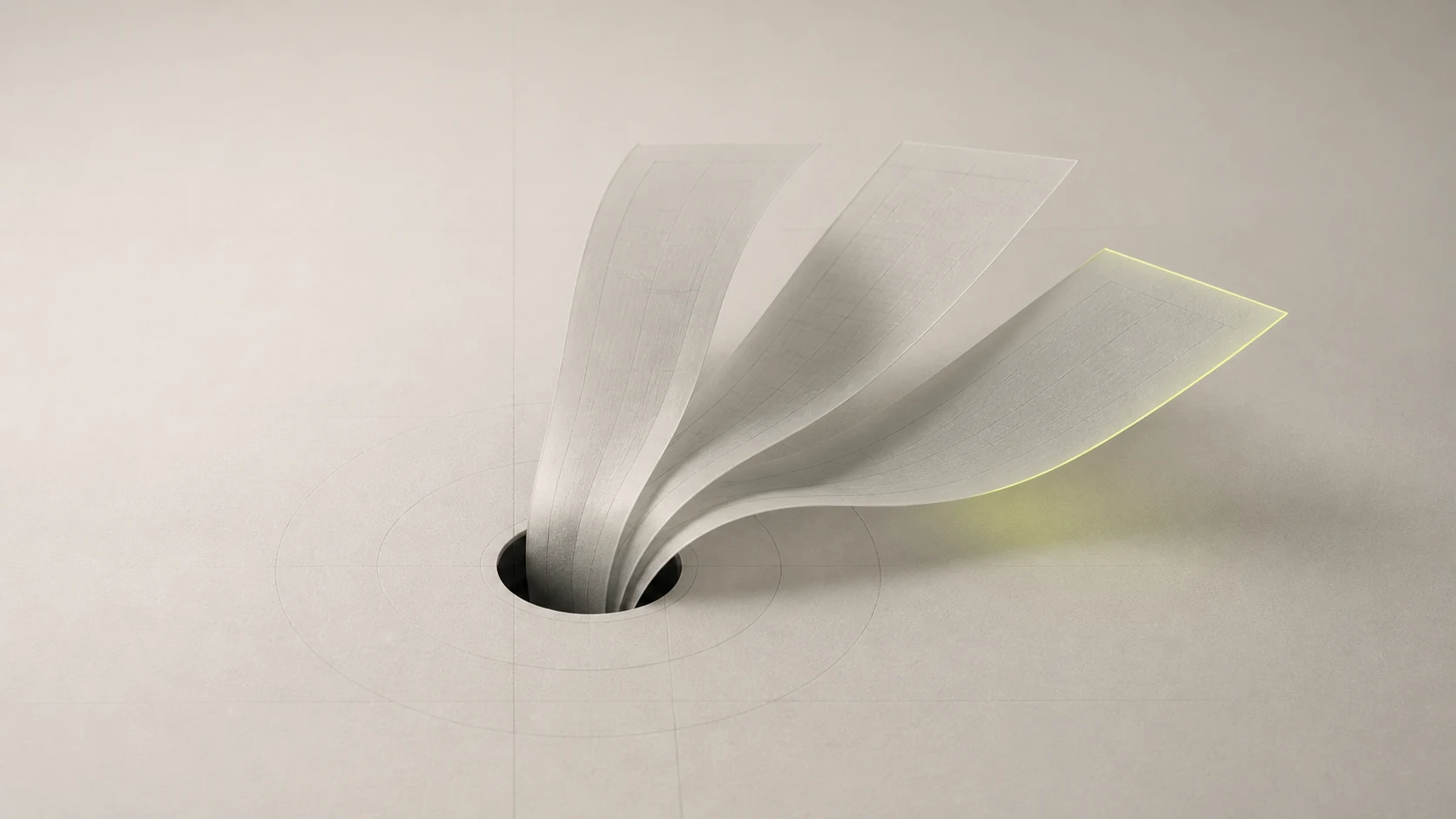 Three related paper routes emerging from one anchor, with one route subtly selected.