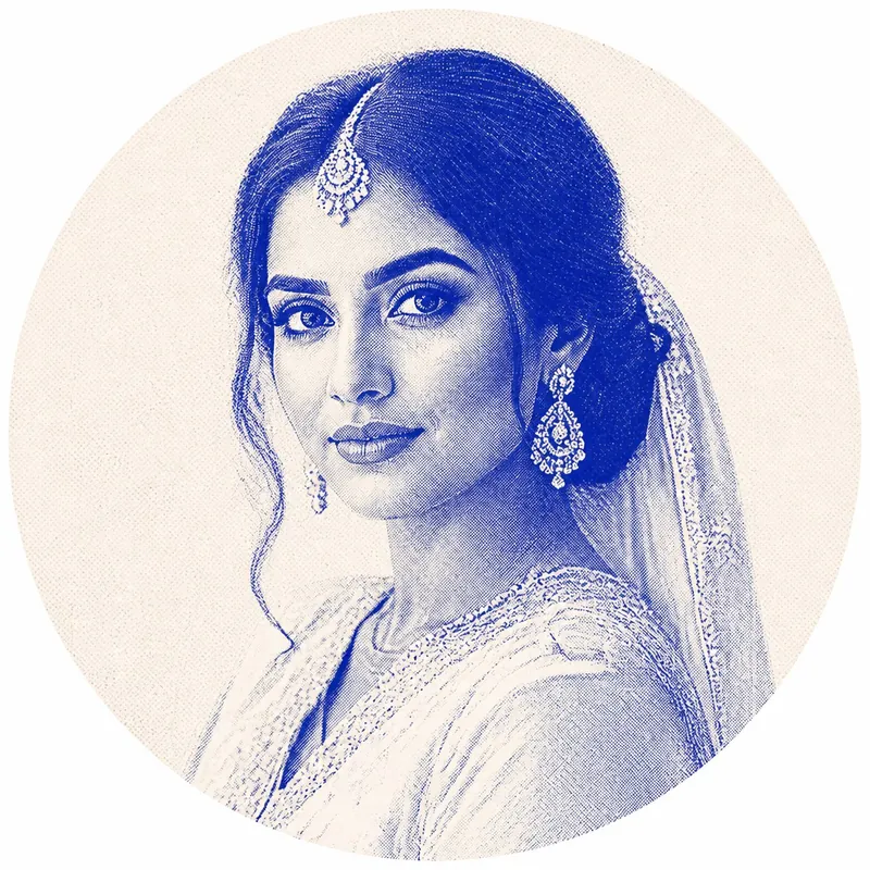Anjali in an ivory South Asian wedding look.